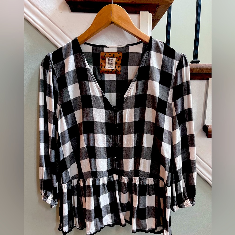 Good Hart by Matilda Jane Buffalo Plaid 3/4 sleeve blouse
